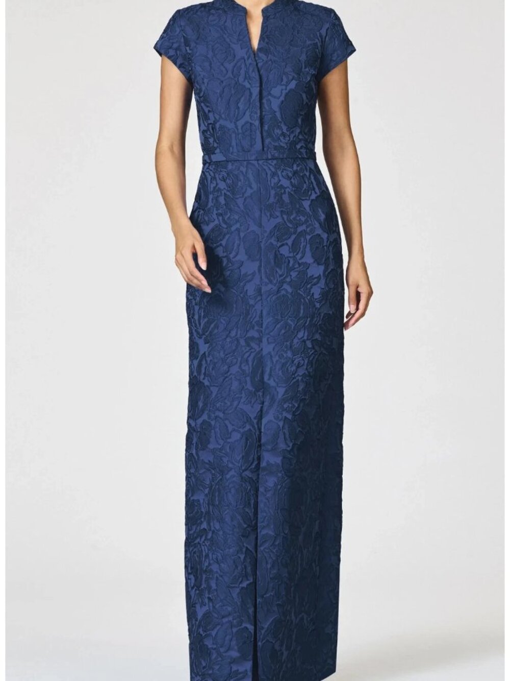 Sachin & Babi Midnight Blue Lynn Floral Jacquard V-Neck Gown